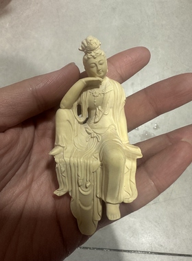 黄杨木雕刻居家客厅禅意新中式木质自在观音茶宠茶室工艺摆件