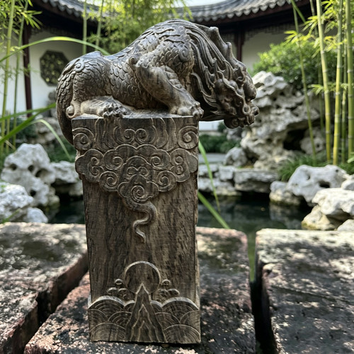 越南沉香木雕吸水兽摆件吸财兽龙子之一石柱庭院瑞兽雅室装饰礼品