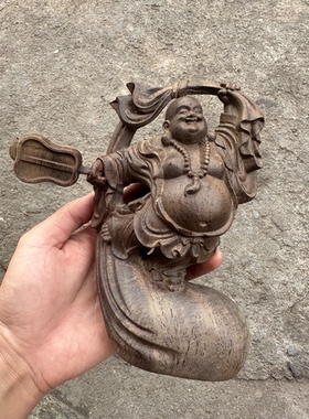 越南沉香木雕实木客厅人物笑佛像雕刻工艺品保平安汽车摆件弥勒佛