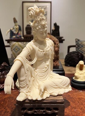 象牙果自在观音水月观音手工艺雕刻摆件中式水月观自在客厅摆件