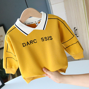 童装宝宝新款秋冬儿童加绒翻领卫衣男童女童纯棉一体绒上衣打底衫