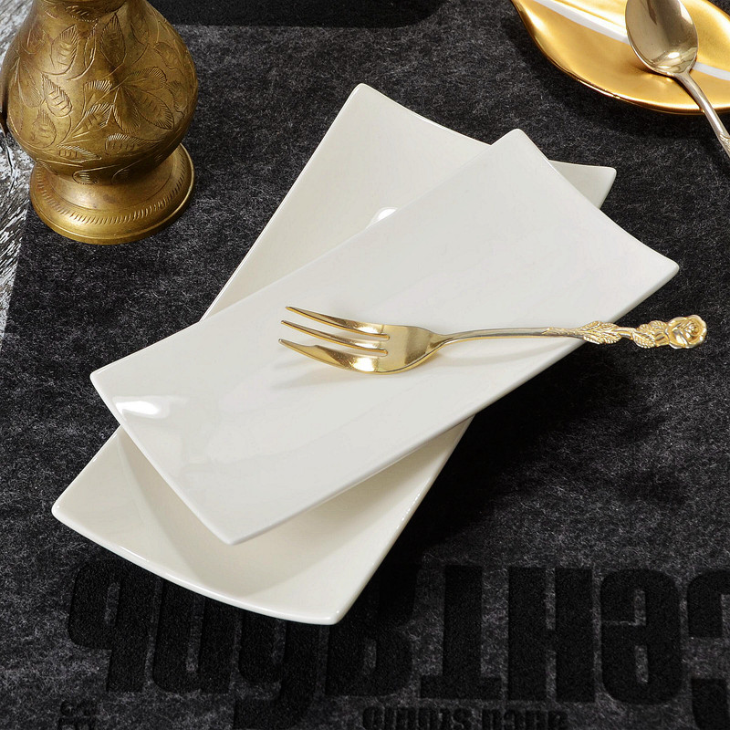 白色简约釉下彩瓷器盘 平盘 长方形盘 下午茶点糕点盘 小吃盘瑕疵