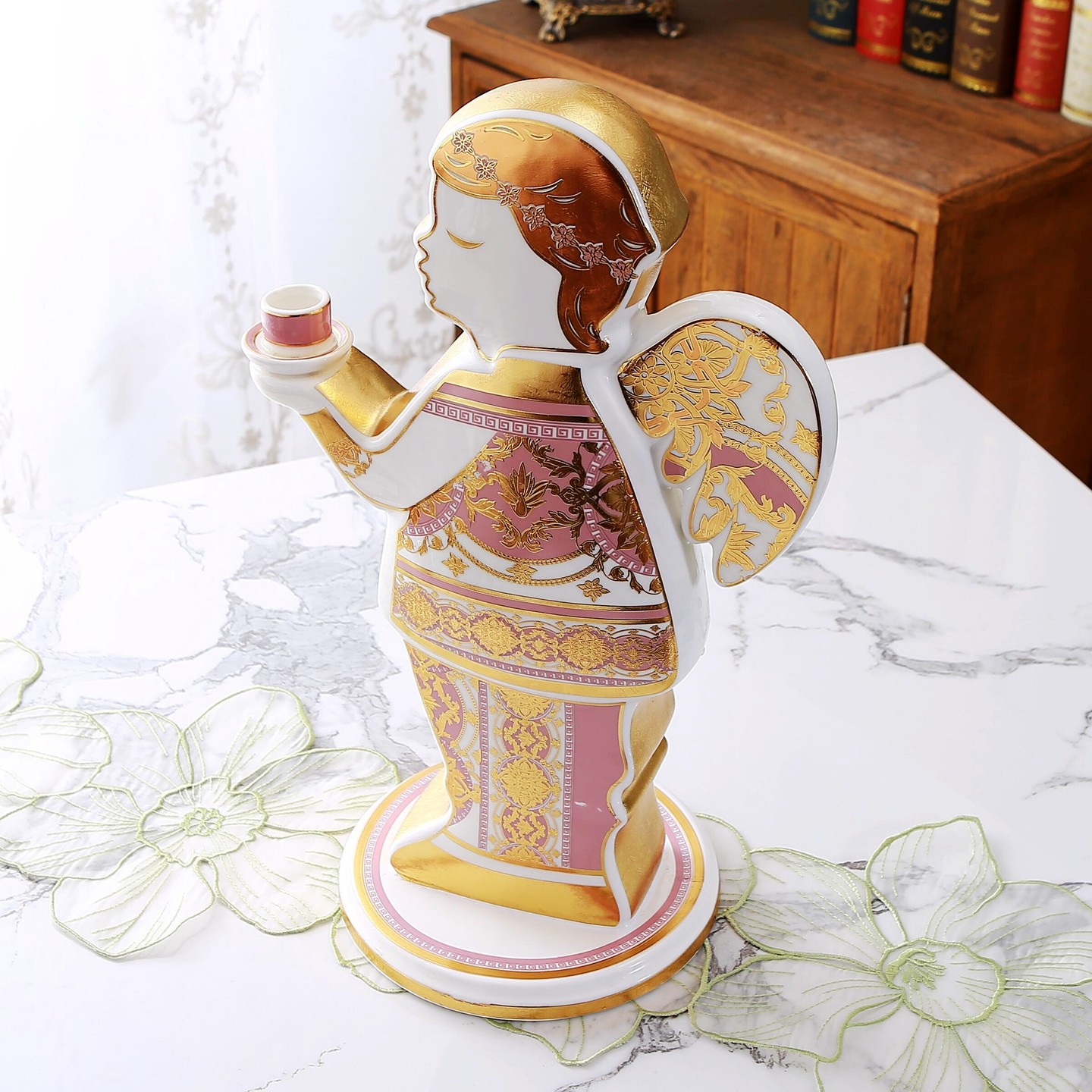 意大利风格工艺陶瓷大型天使烛台