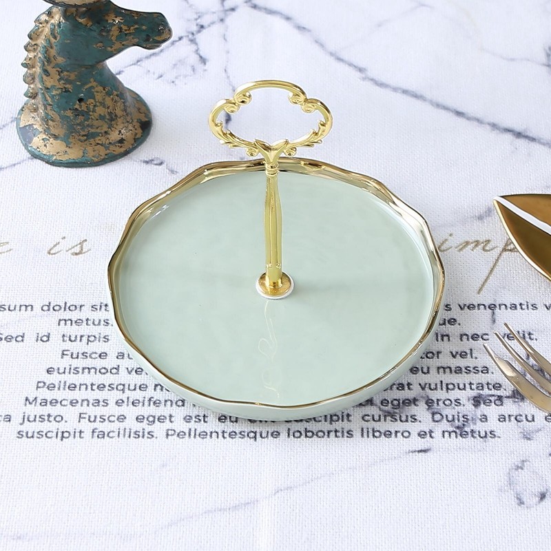 欧洲工艺镀金陶瓷水果盘点心盘蛋糕盘欧式下午茶点糕点单层盘瑕疵