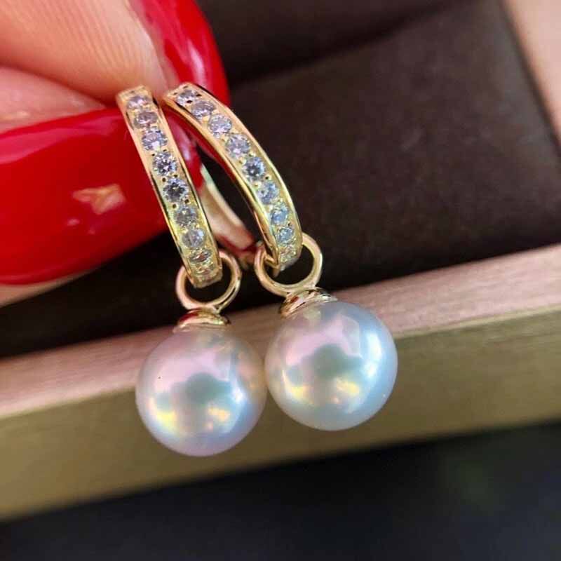 一款多戴淡水真珍珠耳环耳钉耳扣耳圈吊坠两用9-10MM正圆正品强光