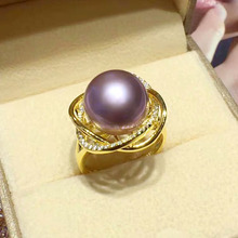 淡水真珍珠爱迪生妖紫色大颗粒珍珠戒指11-12MM正圆强光正品女