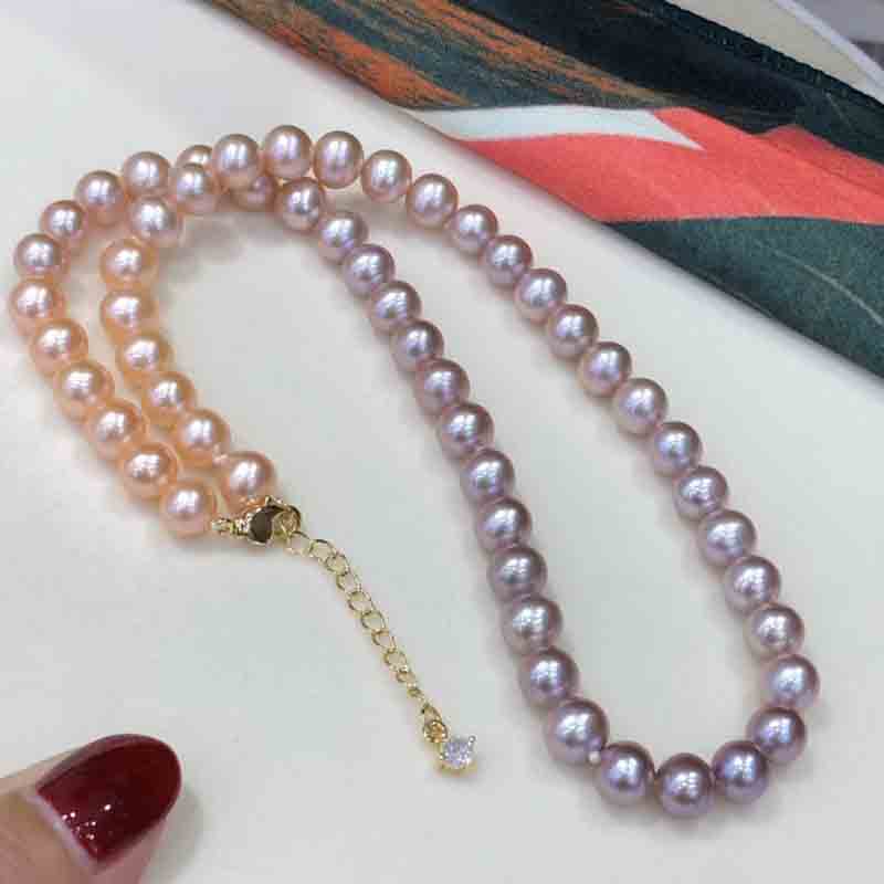 淡水真珍珠项链紫色橙