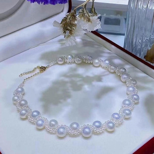 颈链锁骨链 淡水真珍珠手工编织项链3 3搭配10MM微巴洛克珍珠正品