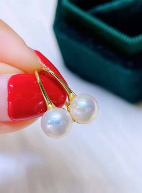 淡水真珍珠耳环耳钉耳饰8-9MM正品强光白色紫色橙色925银女友礼物