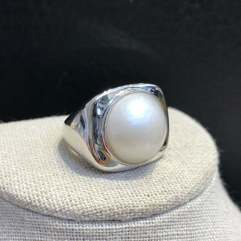 海水马贝珍珠戒指白色真珍珠指环正品强光送女友礼物