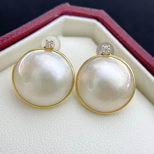 经典王妃款海水马贝珍珠耳钉耳环耳饰吊坠15-16mm套装正品强光女