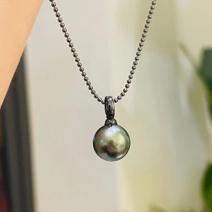 大溪地海水黑珍珠吊坠黑铑项链万能扣12 强光男女通用 13正圆正品