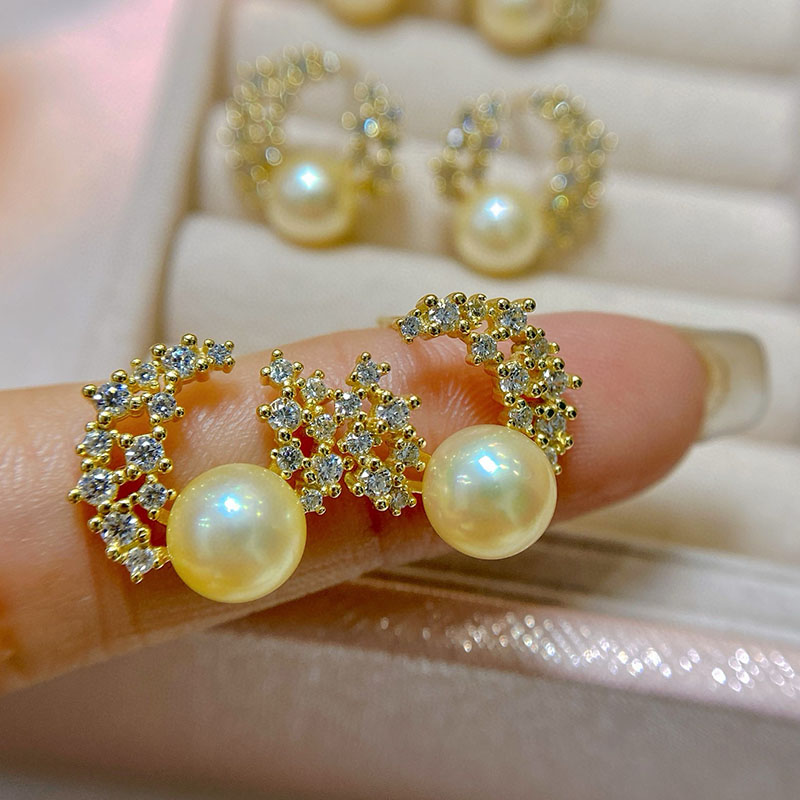 akoya羽皇金海水真珍珠耳钉