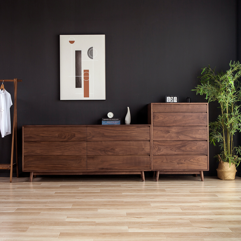 北美黑胡桃木斗柜北欧五六斗组合储物柜客厅电视柜卧室床尾收纳柜