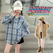 大童格子宽松长袖 春装 上衣儿童衬衣薄外套潮 春秋2026新款 女童衬衫