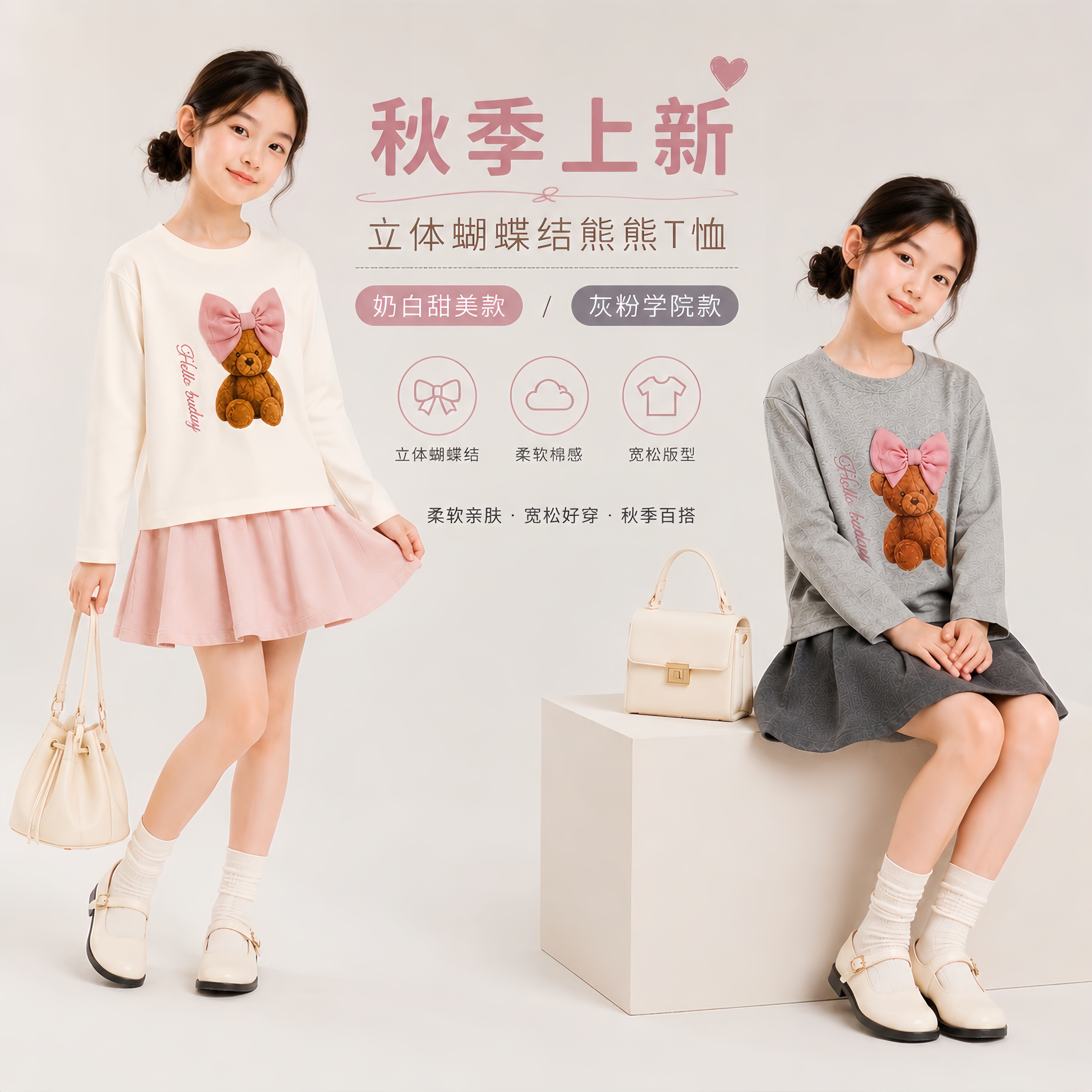 立体蝴蝶结~小熊T恤~长袖~