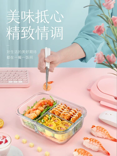 Wuxi Biological Office Workings Стеклянная ланч -коробка Микроволновая печь Выделенная отопление сепараторов покрывает фруктовые запечатывание Bento Freshed Bowl