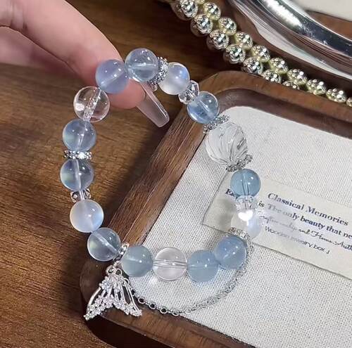 强保色水晶diy配件人鱼尾吊坠链条锆石隔珠手链项链串珠手工配饰