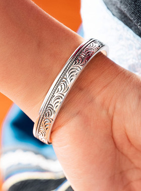 百银唐风999足银唐草纹银手镯