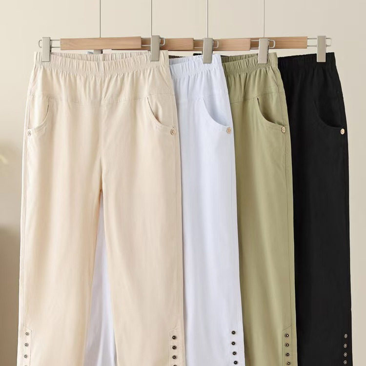 中老年妈妈薄款裤子春夏款外穿奶奶松紧腰围直筒宽松婆婆休闲裤