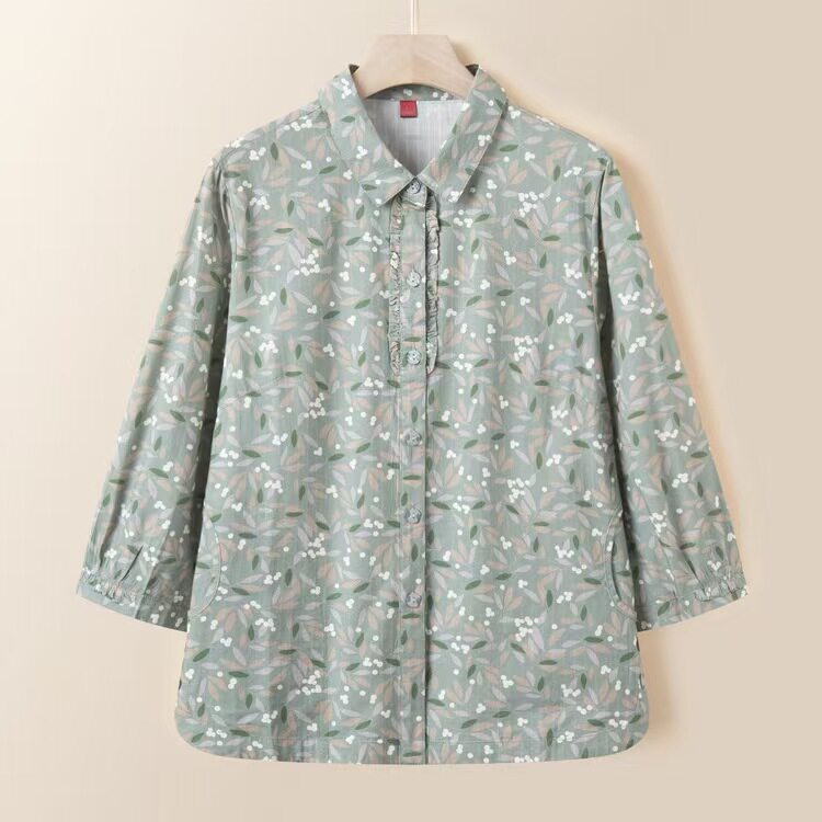 中老年女装新品夏装妈妈碎花衬衫