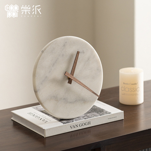 现代简约大理云石座钟办公室书柜摆件客厅装饰时钟样板间书房台钟