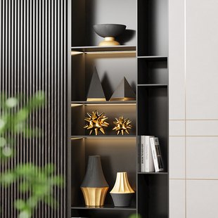 中古风高档黑金艺术摆件客厅酒柜样板间书柜开放格装饰品小众摆设