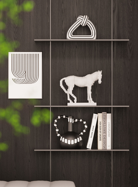 现代极简黑白调开放格吊柜摆件样板房领导办公室书房书柜壁龛软装