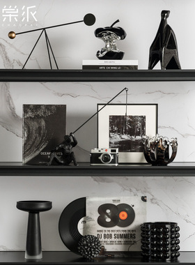 意识轻奢暗黑风不规则几何摆件客厅样板房沙发背景开放格壁龛软装