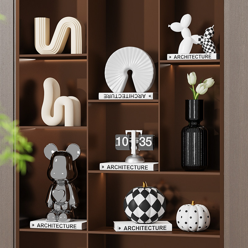 现代轻奢酒店样板间摆件客厅电视柜旁展示开放格书柜小众软装饰品,家居饰品,装饰摆件,淘宝优惠券,粉丝福利购,淘宝优惠卷