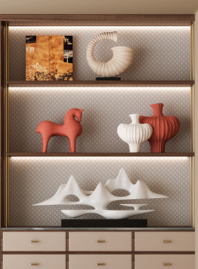 中国风Wabi-Sabi风格高端装饰饰品样板房办公室客厅电视柜覆古壁