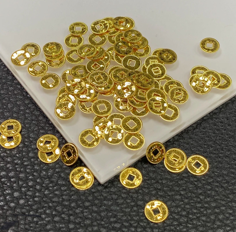 18k金DIY串珠材料闪片钱币配饰招财进宝小铜钱饰品手串项链6mm