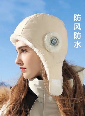 秋冬季羽绒面料帽子女骑车骑行防风防水护耳保暖时尚韩版雷锋帽