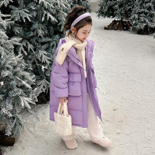 女童长款加厚90白鸭绒羽绒服