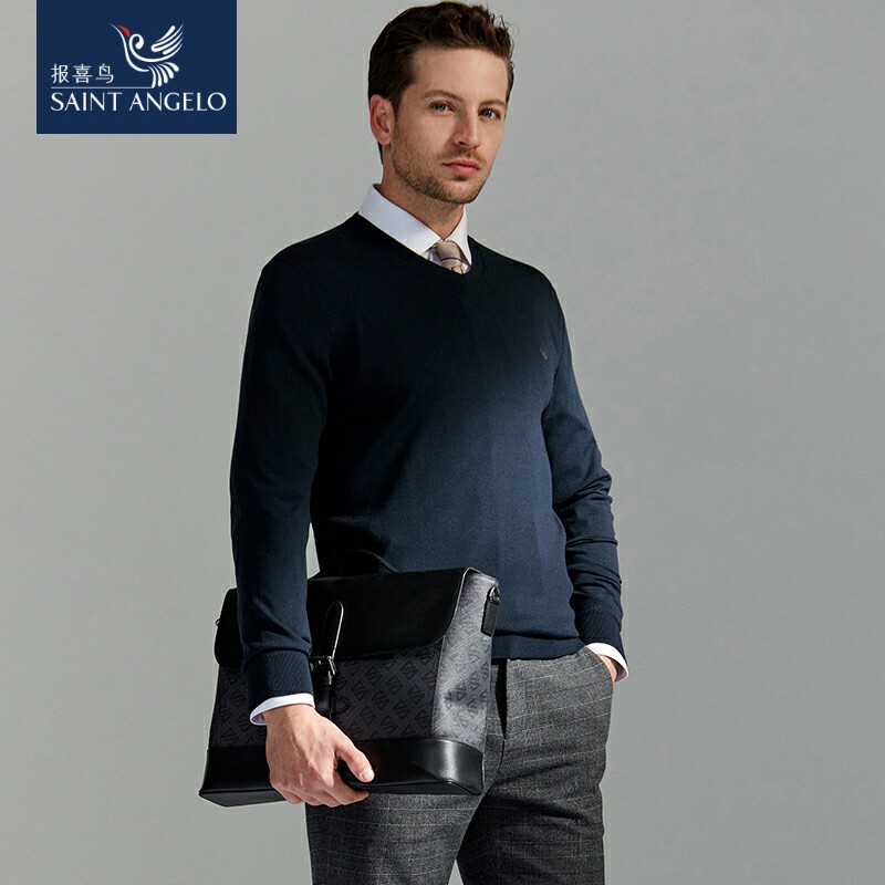 报喜鸟商务V领羊毛衫休闲套头毛衣长袖针织衫纯色打底衫职场上班T