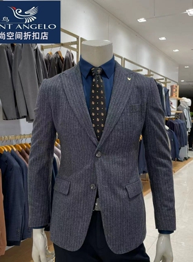 报喜鸟品牌男竖条纹单件休闲西服上衣深灰色修身版商务23秋季新款