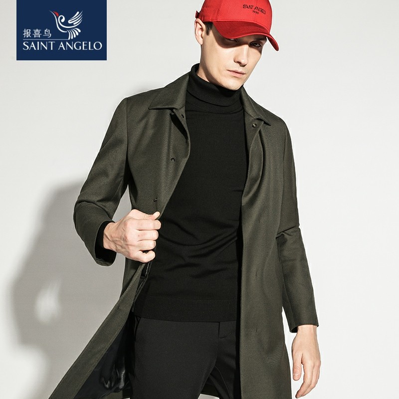 报喜鸟冬款风衣加厚充绒大衣中长款外套修身羽绒服商务休闲保暖男