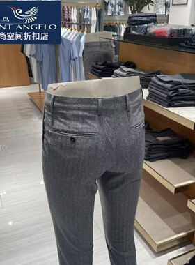 报喜鸟品牌【意大利面料】男士西裤灰色竖条纹秋冬款特惠正品厚