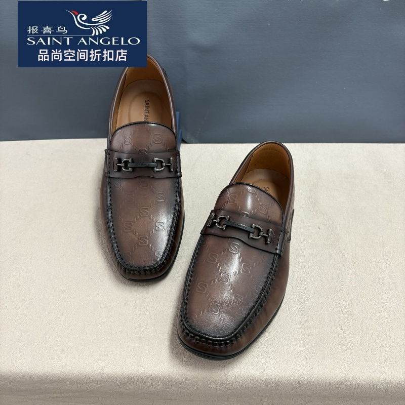 报喜鸟男鞋新款英伦商务休闲皮鞋套脚轻便透气软底时尚豆豆一脚蹬