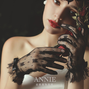 欧式新娘复古哥特黑色蕾丝手套lolita婚纱礼服晚宴长手套防晒花嫁