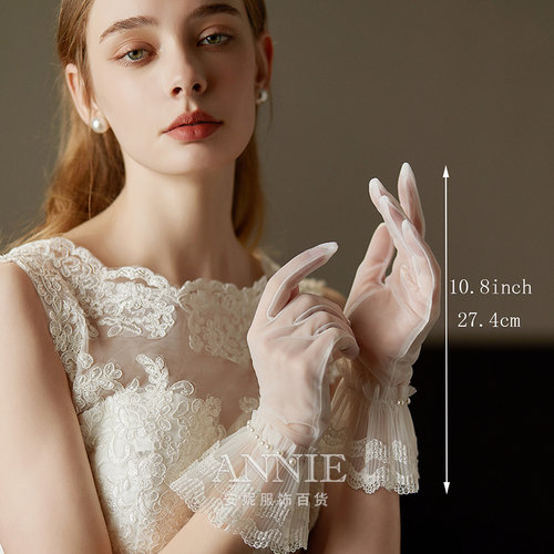 短款高级感结婚黑色写真蕾丝手套