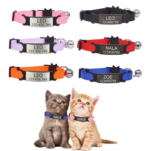 Personalized ID Tag Cat Collar Bell Engraving Safety Breakaw