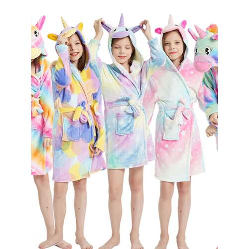2024 Kids Unicorn Bath Robes Winter Children
