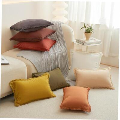 纯色水洗棉须边抱枕套靠垫套沙发靠枕Solid color cushion cover