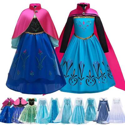 Girl Anna Elsa Dress Kids Halloween Cosplay Costume Children