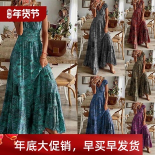 Dresses 2023 Summer Women Print Long Floral Bohemian Vintage