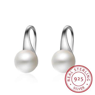 Pure 925 Sterling Silver Earrings Drop Women Round Natural F