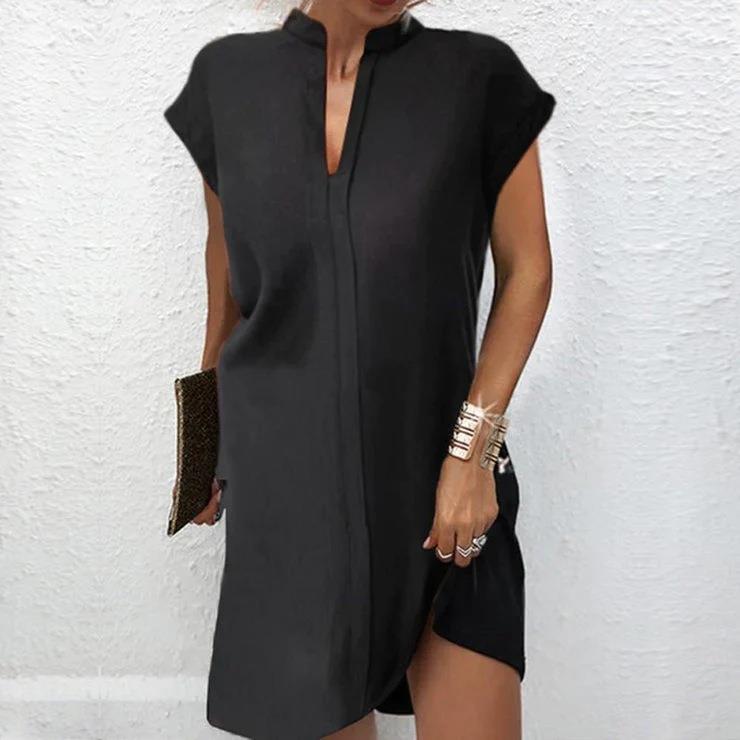 Women's light ripe solid color short-sleeved dress 连衣