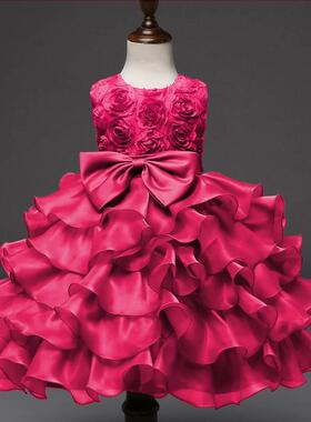 2021 外贸爆款童裙蝴蝶结连衣裙玫瑰花礼服公主裙童装