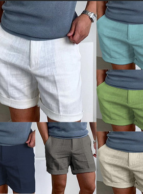 Linen breathable sports shorts夏季男亚麻纯色舒适透气运动短裤